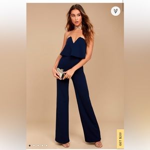 LULU’S| Power of Love Navy Blue Strapless Jumpsuit